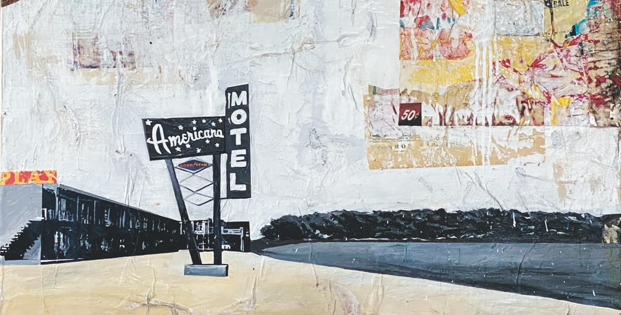 greg miller, route 66, joanne artman gallery, collage, mixed media