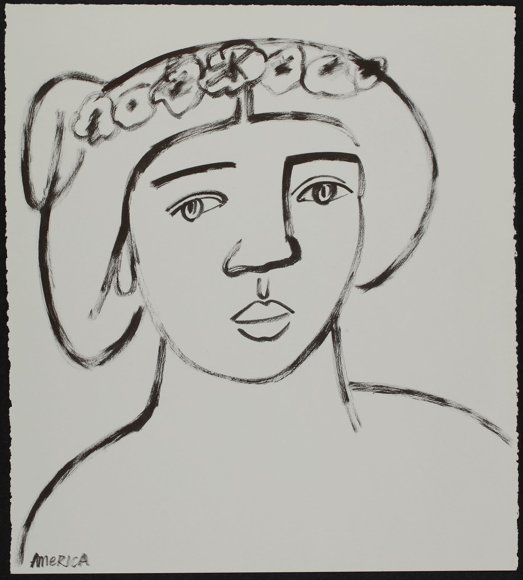 america martin, portraiture, floral, figurative art, ink on paper