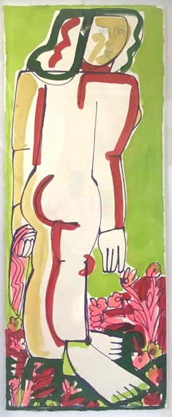 Woman Looks the Swimming Spot_America Martin_Ink and Acrylic on Paper_40 x 15.25