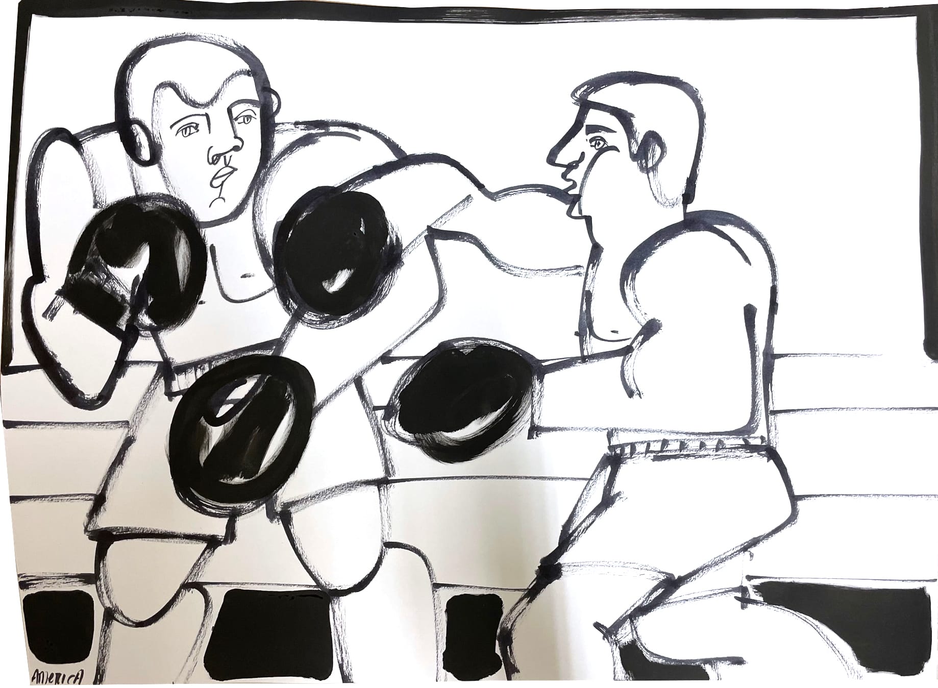boxer i, america martin, ink on paper, black and white figurative