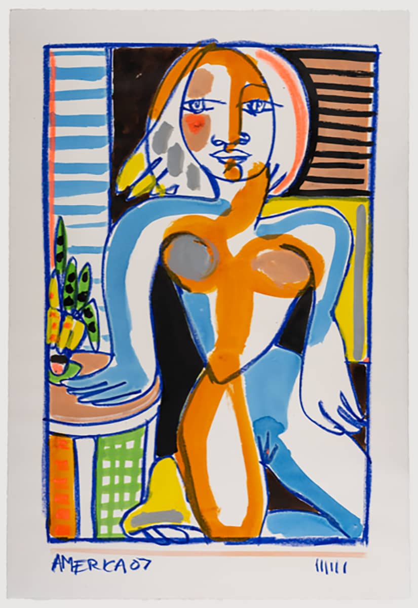 Woman and Table IIIIII_America Martin_Oil pastel, Ink, Acrylic on Cotton Paper_44.25 x 30.25