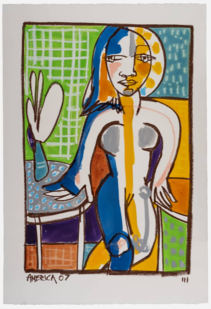 Woman and Table III_America Martin_Oil Pastel, Ink, Acrylic on Cotton Paper