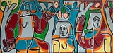 Three Women and Fruit Trees_America Martin_Oil and Acrylic on Canvas_40 x 96