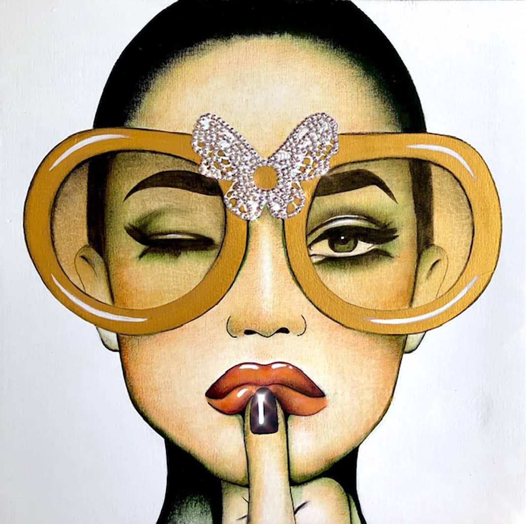 Blinking Butterfly_Anja Van Herle_Acrylic and Swarovski on Panel_12 x 12
