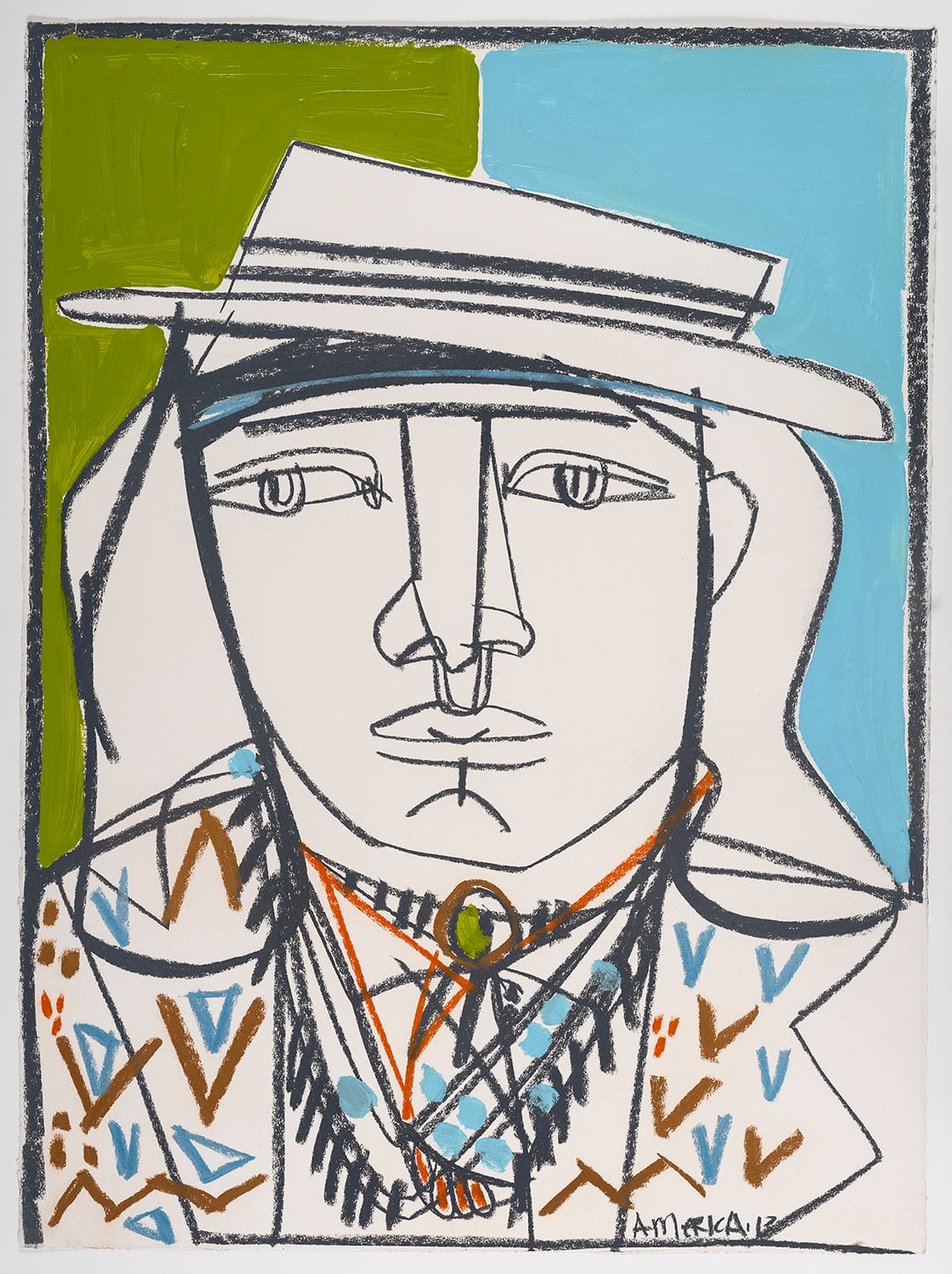Man with the Bolo Tie and Kerchief_America Martin_Pastel and Ink on Cotton Paper_30 x 22.25