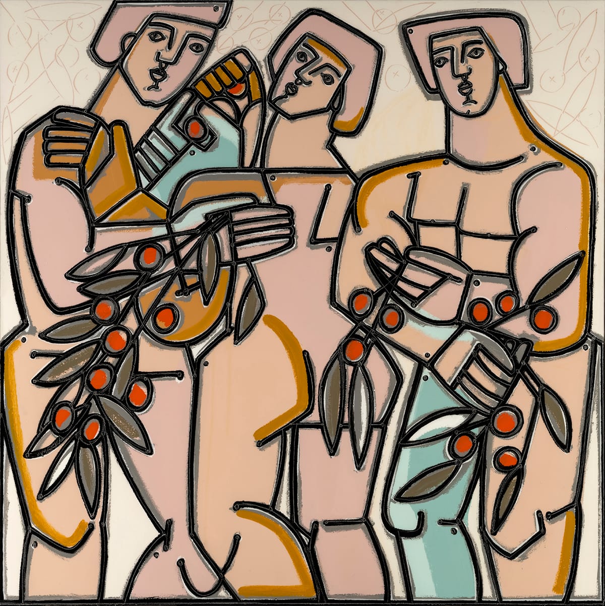 Men in the Apple Orchard_America Martin_Oil and Acrylic on Canvas_60 x 60