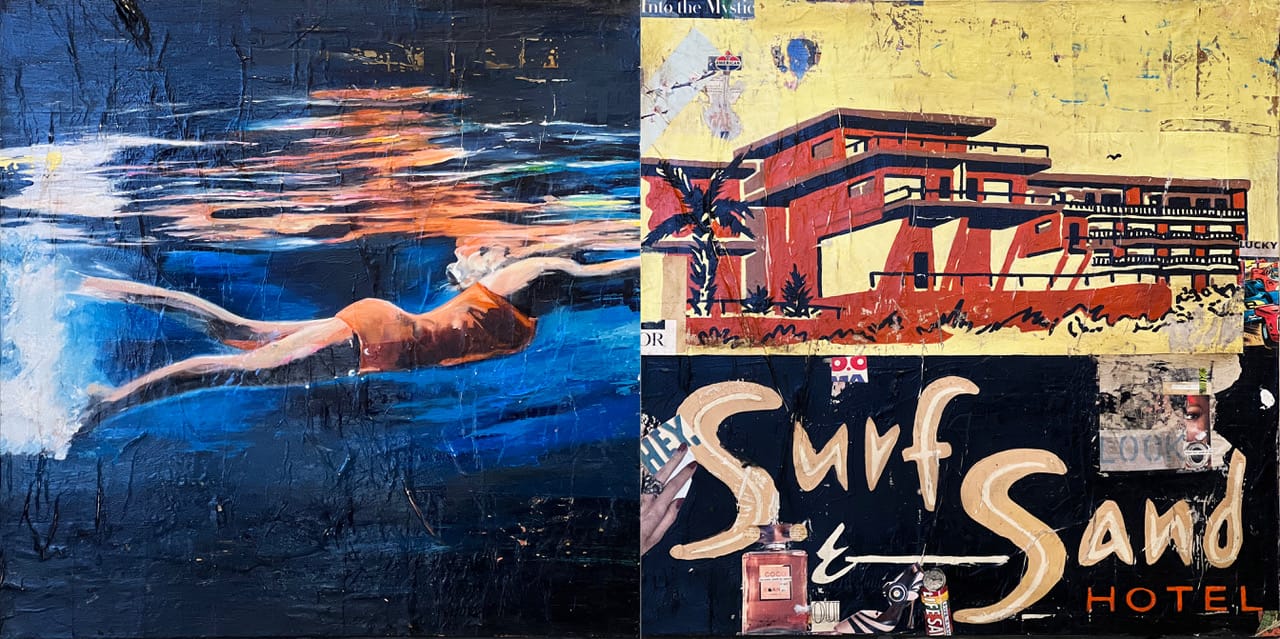 Surf and Sand, Diptych_Greg Miller_Acrylic, Collage on Panel_36 x 72