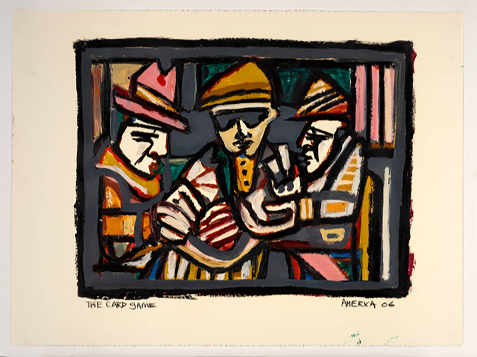The Card Players_America Martin_Oil Pastel, Acrylic on Cotton Paper_20 x 32