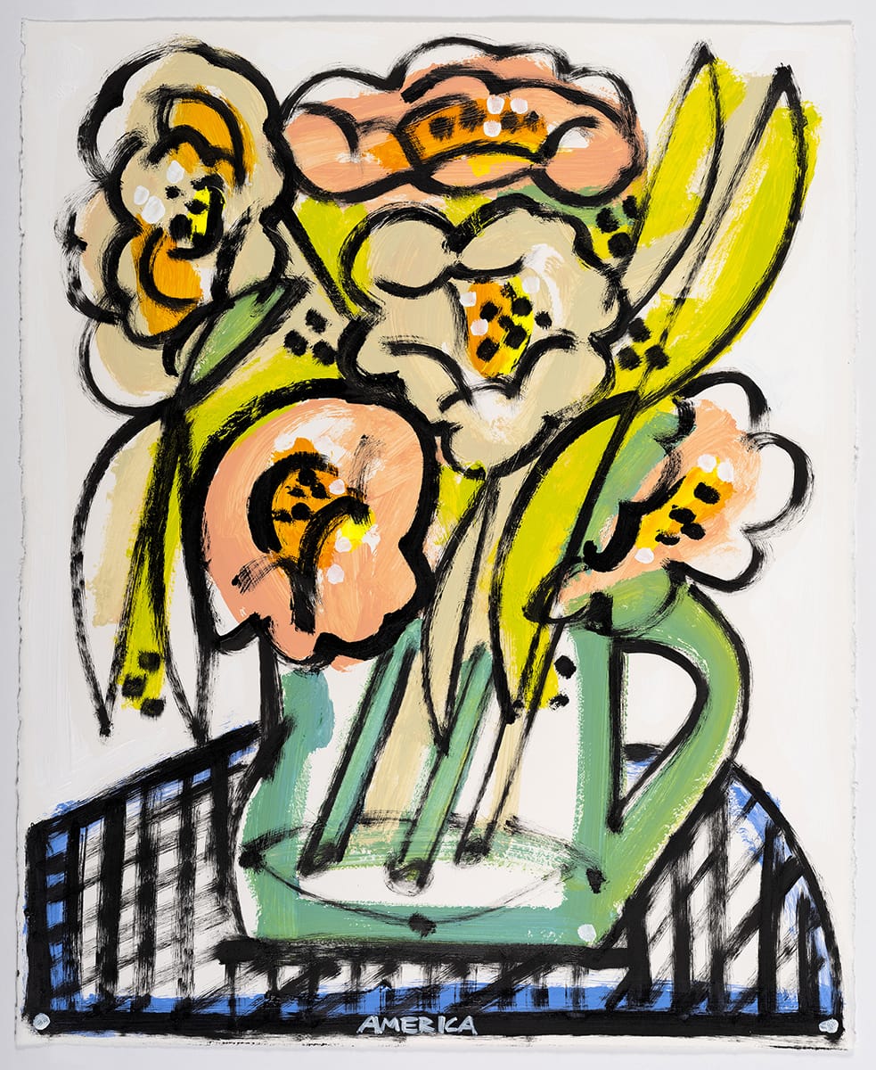 Untitled (Flowers in Vase)_America Martin_Ink, Acrylic on Paper_27.5 x 22.5