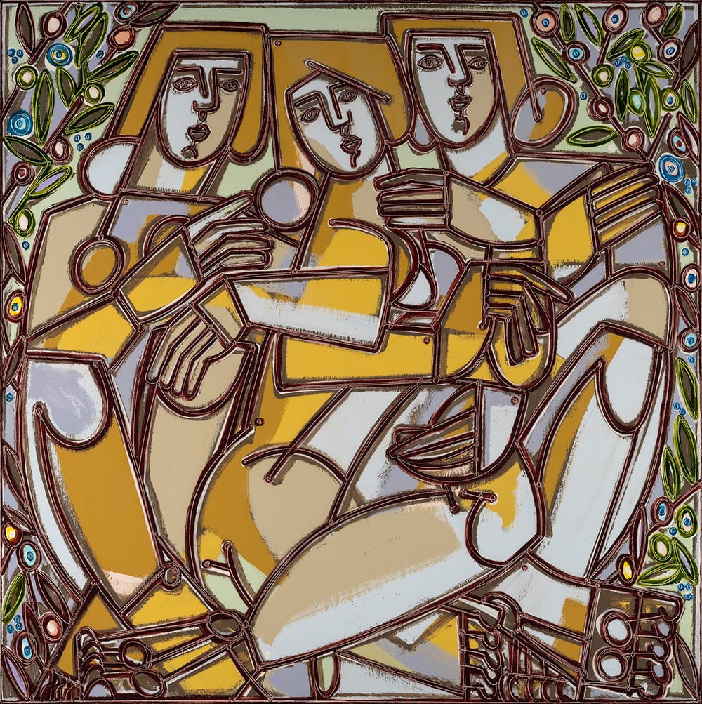 Women Seated Under Guava Tree_America Martin_Oil and Acrylic on Canvas_60 x 60