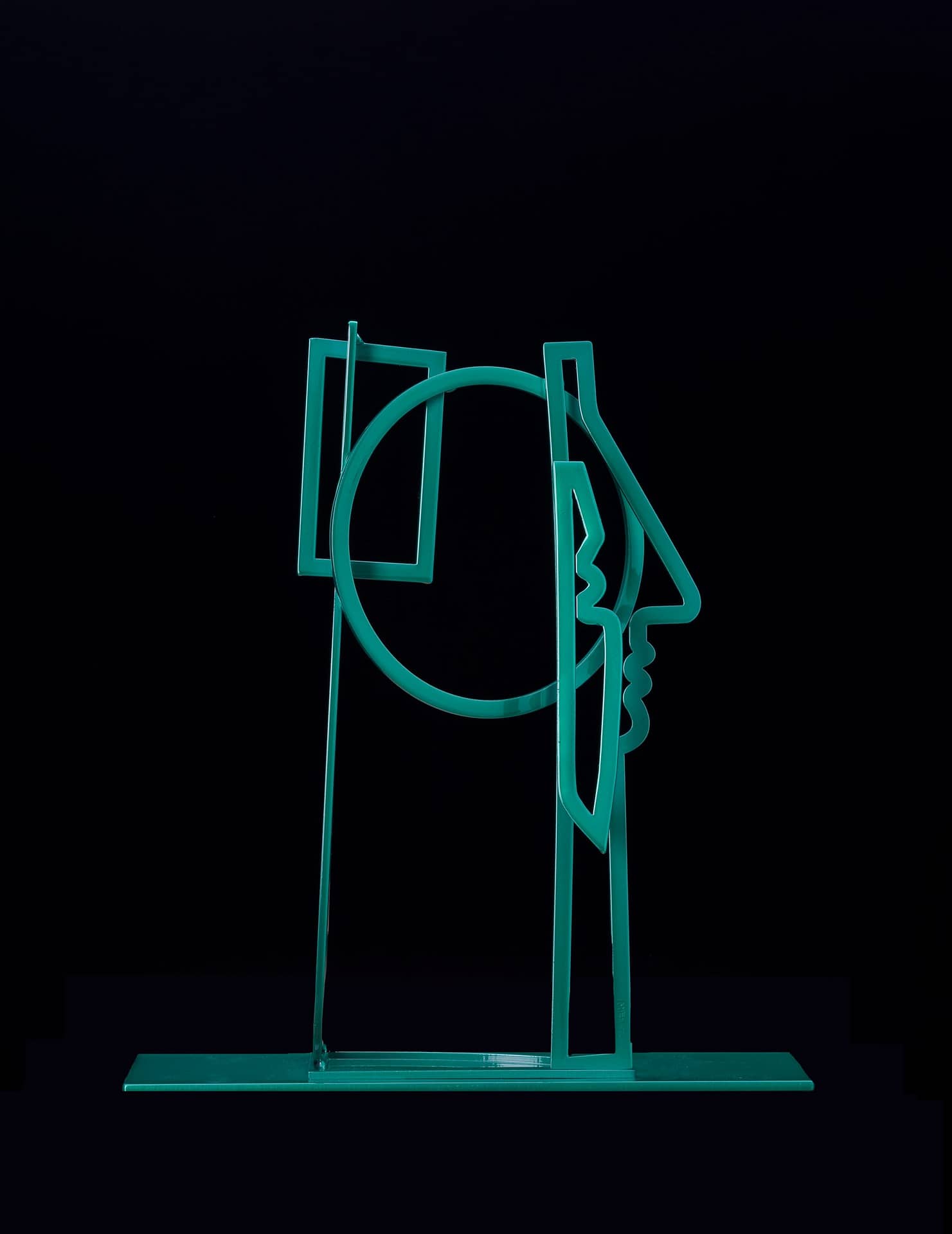 Woman_with_Her_Hair_Down_Powder_Coated_Steel_in_Emerald_Green_on_Metal_Base_17.5x16x4