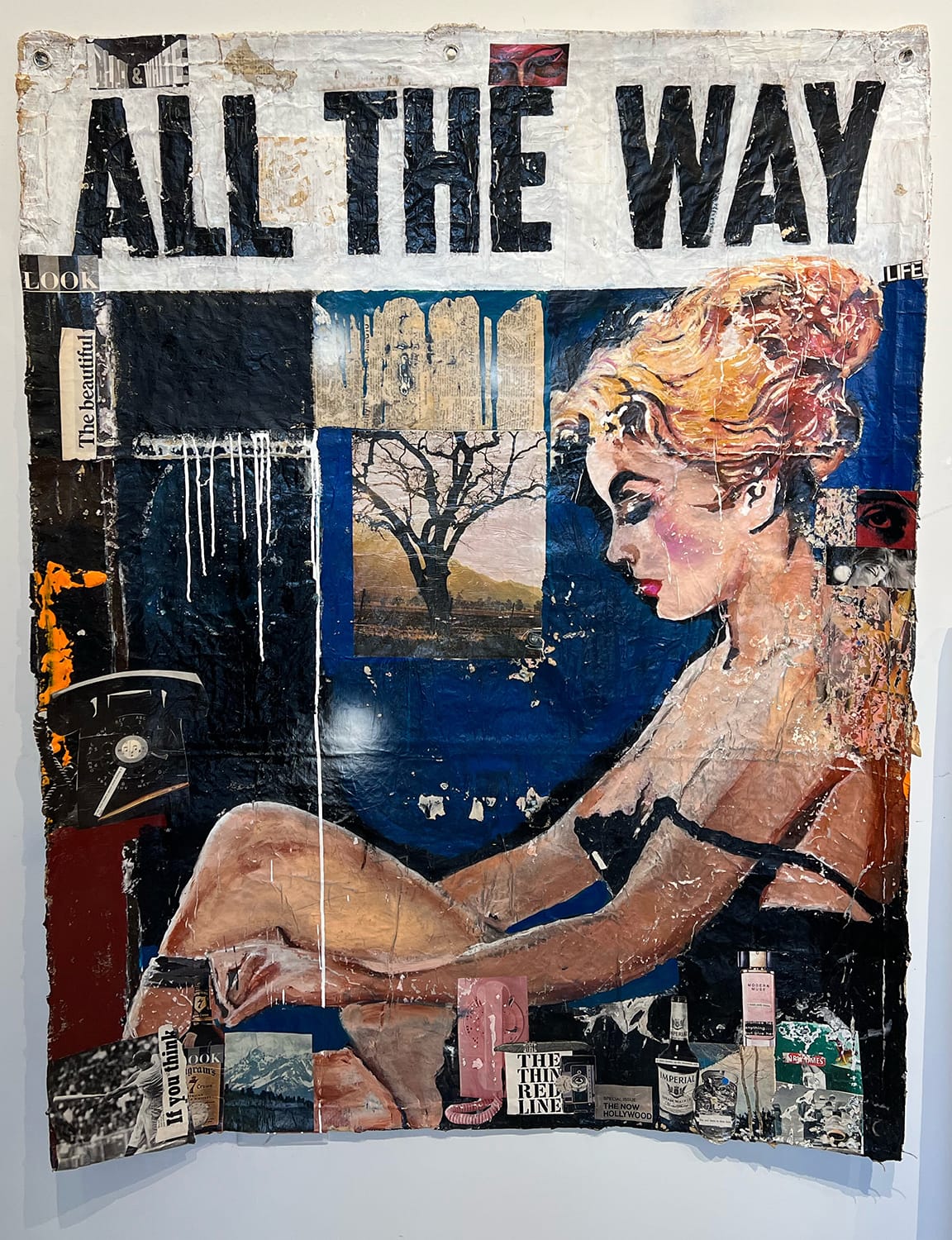 All the Way_Greg Miller_Acrylic Paint, Collage on Canvas Tarp_57 x 45