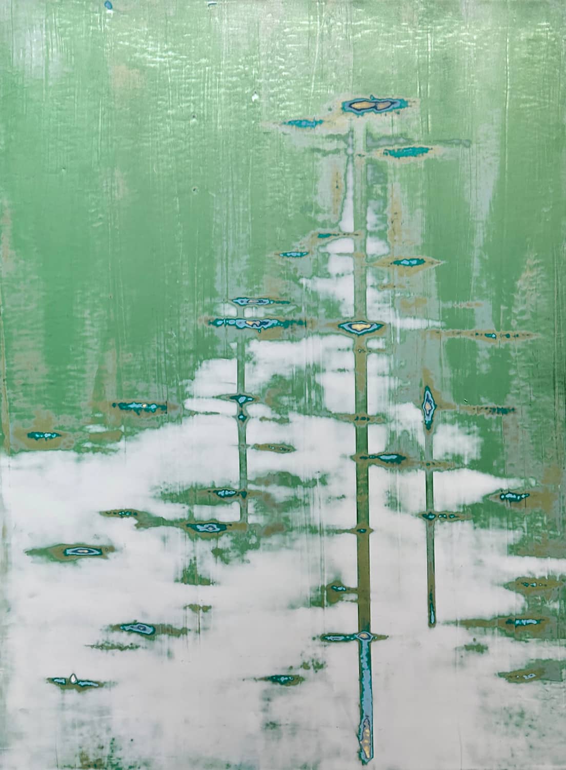 Emerald Shores_Audra Weaser_Acrylic, Plaster Paint, Metallic pigments on Canvas_40 x 30