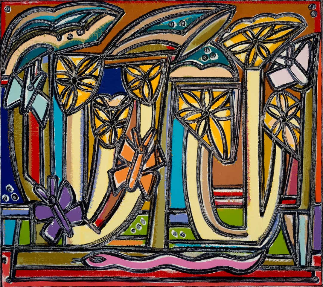 In_the_Garden_Under_Leaves_Its_Still_Beautiful_America_Martin_Oil_Acrylic_on_Canvas_42.25_x_47