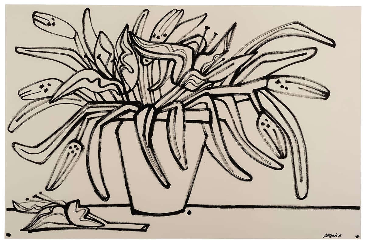 Lillies in Clay Pot_America Martin_Ink on Paper_40 x 26