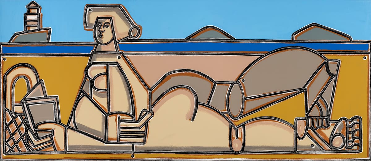 Picnic By The Lighthouse_America Martin_Oil & Acrylic on Canvas_36 x 84