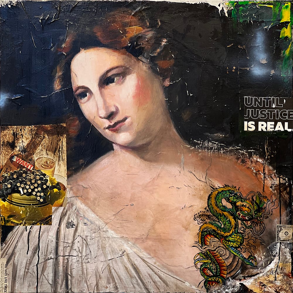 Real (Titian)_Greg Miller_Acrylic, Collage on Panel_36 x 36