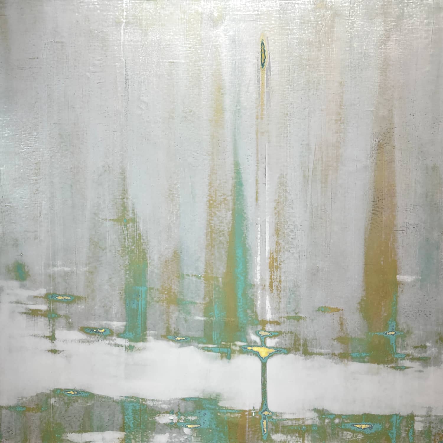 Somewhere Silver I_Audra Weaser_Acrylic, Plaster Paint, Metallic pigments on Canvas_48 x 48