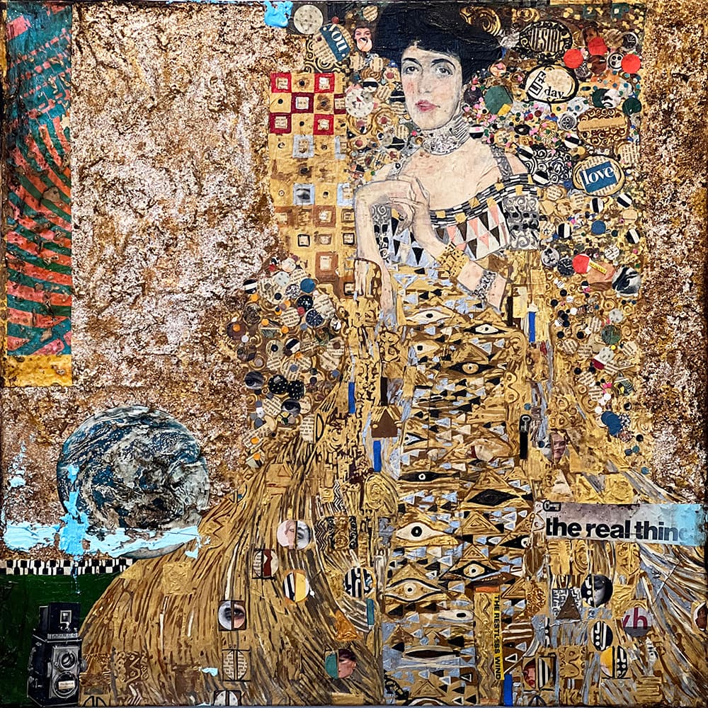The Real Thing (Klimt)_Greg Miller_Acrylic, Collage on Panel_36 x 36