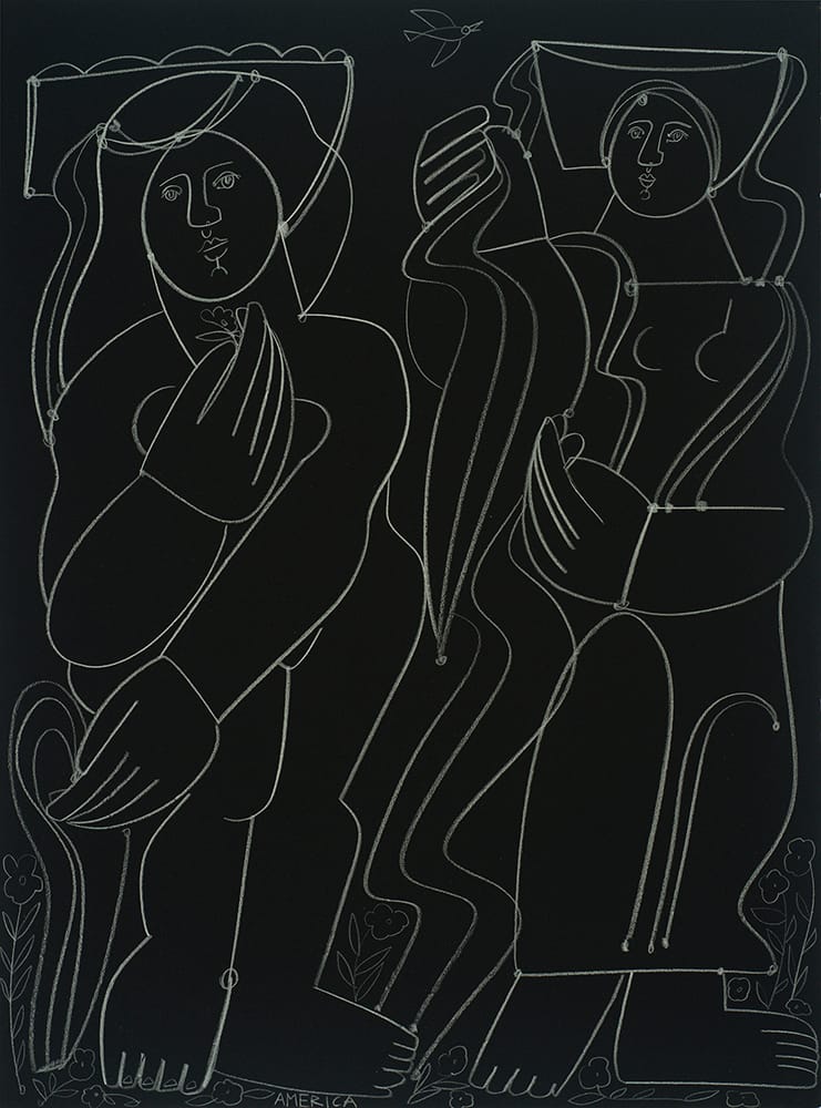 Two Maidens After a Swim_America Martin_Clay Pencil on Cotton Paper_30 x 22