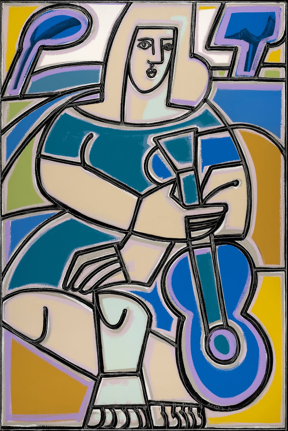 Woman with Blue Guitar_America Martin_Oil and Acrylic on Canvas_60 x 40